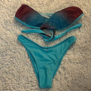 Women’s Sexy Mermaid Baby Blue & Purple Glitter Bikini Small